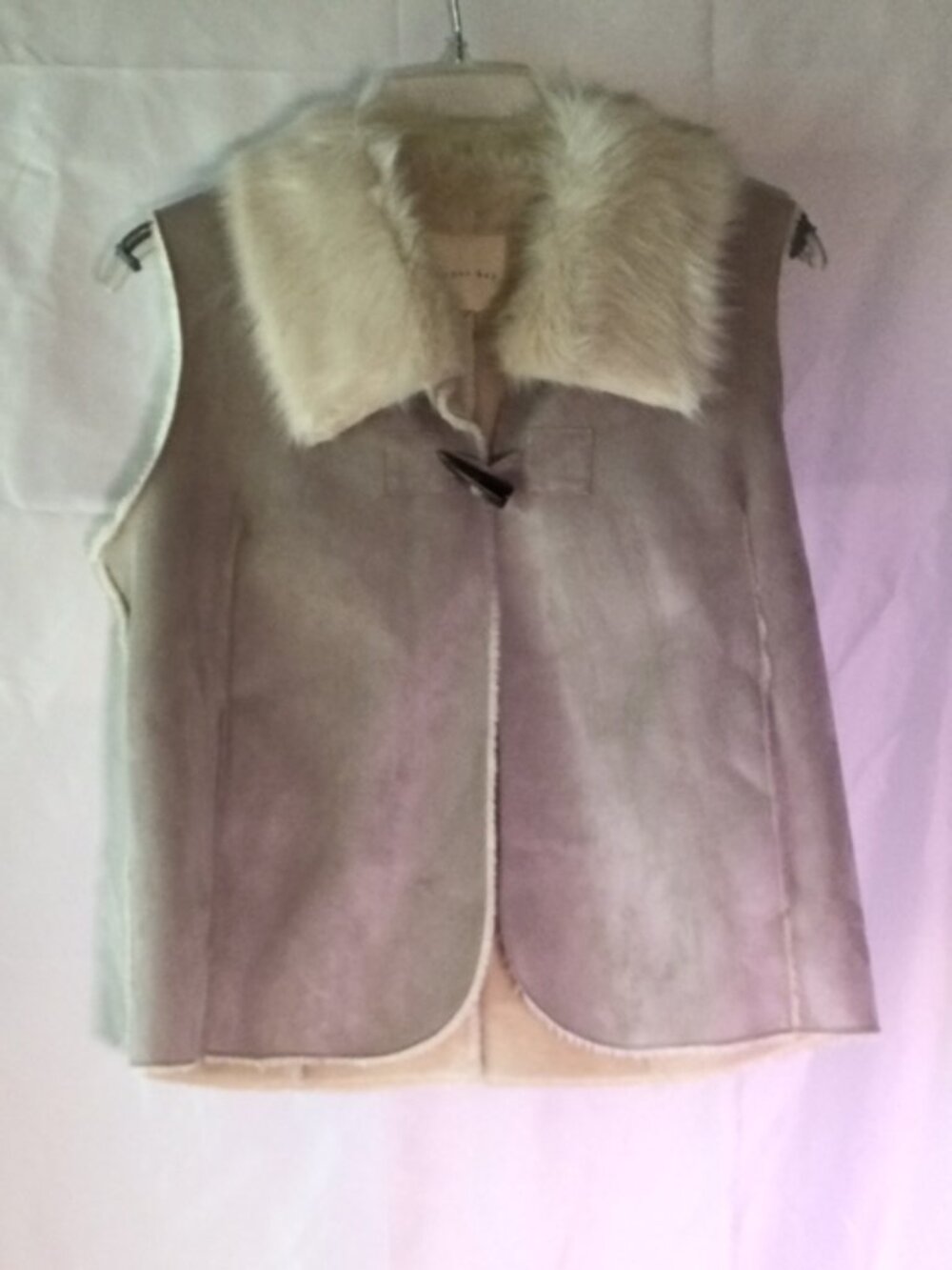 Copper Key Faux Shearling Vest Taupe Faux Suede Faux Fur Collar Women's